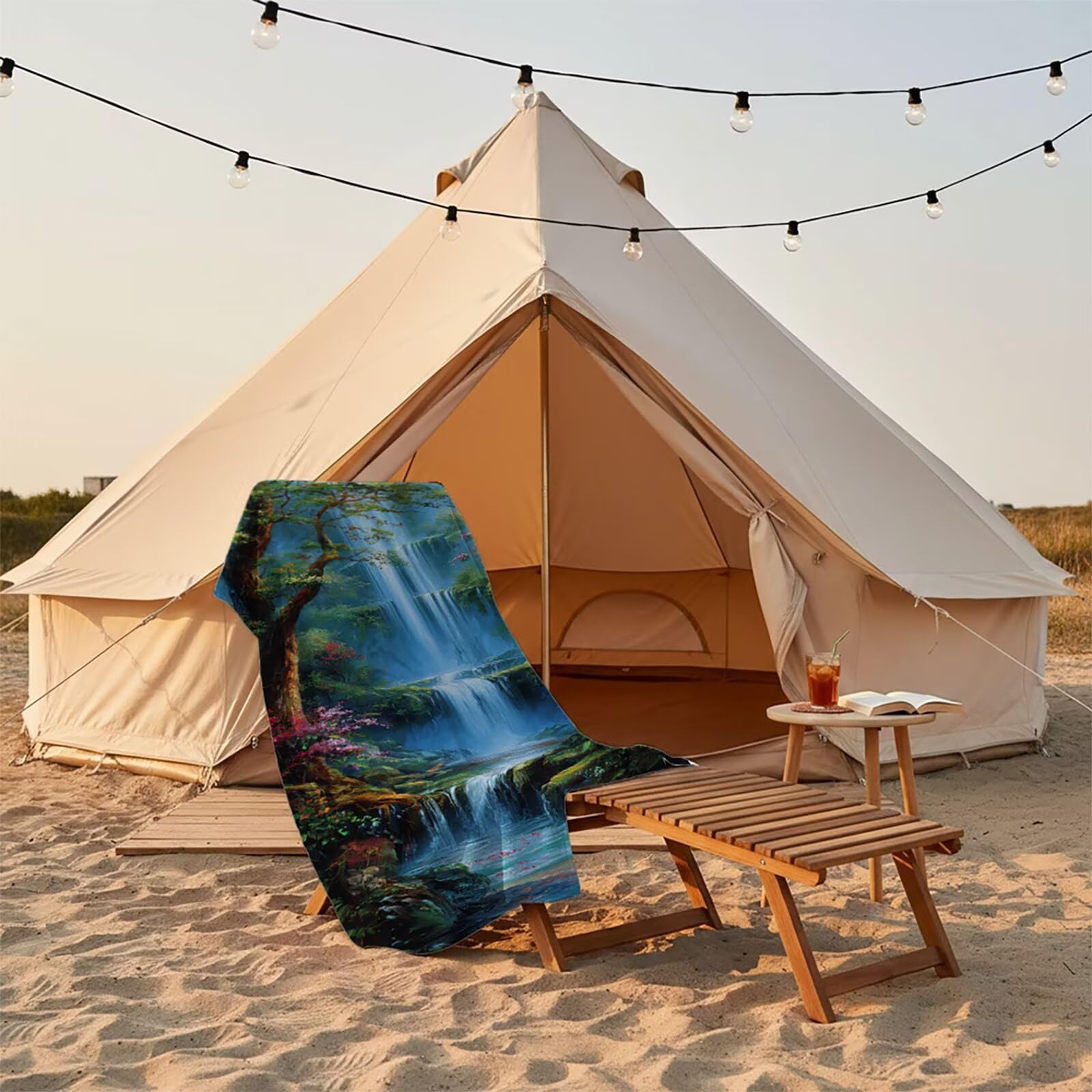 Toalla Playa Cascada, Toalla Playa Grande 220x100 cm Suave Cómodo y Absorbente para Vacaciones Imprescindibles para Viajar, Toallas Gimnasio para Yoga Gym Spa Sauna Baños Regalo Mujere áRbol LSTJ-2693