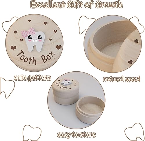 Miniatura 16 de Azbuk Caja de hadas de dientes para niñas con bolsa de fiary, bonita caja de madera tallada con diente 3D, almacena los dientes perdidos para niños
