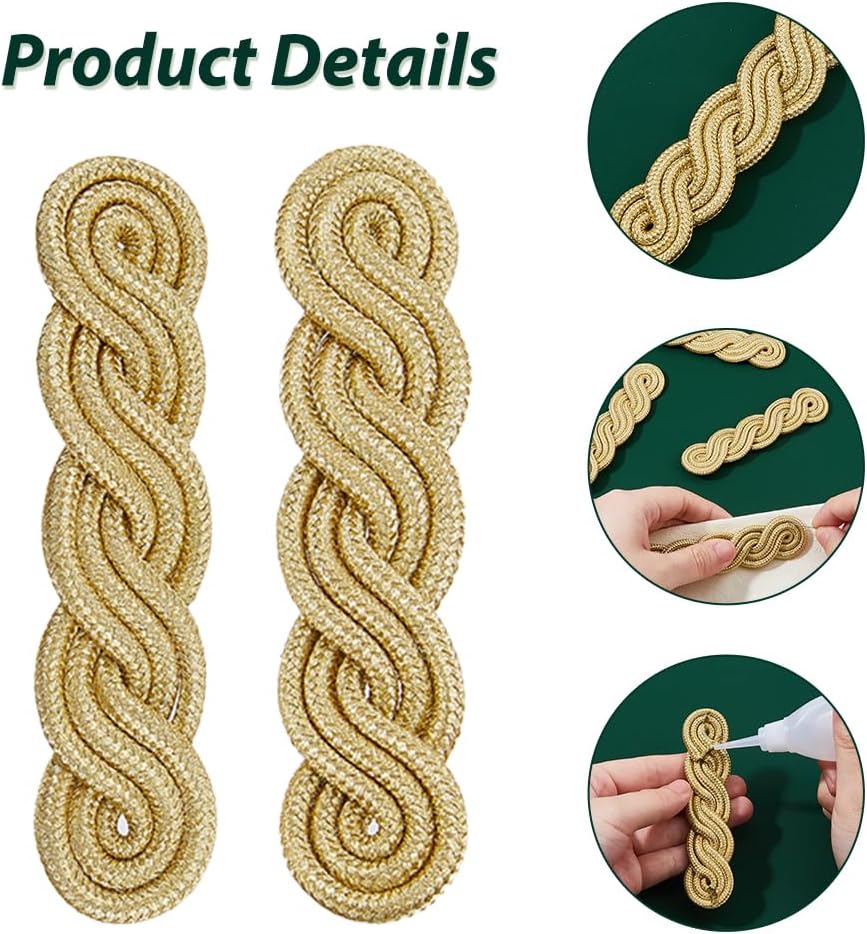 SUPERFINDINGS 8PCS Braid Shoulder Boards 10.7x2.5cm Narrow Gold Cord Epaulettes Shoulder Epaulettes Polyester Epaulet Boards for Military Uniform Costume Cosplay Clothes Accessories