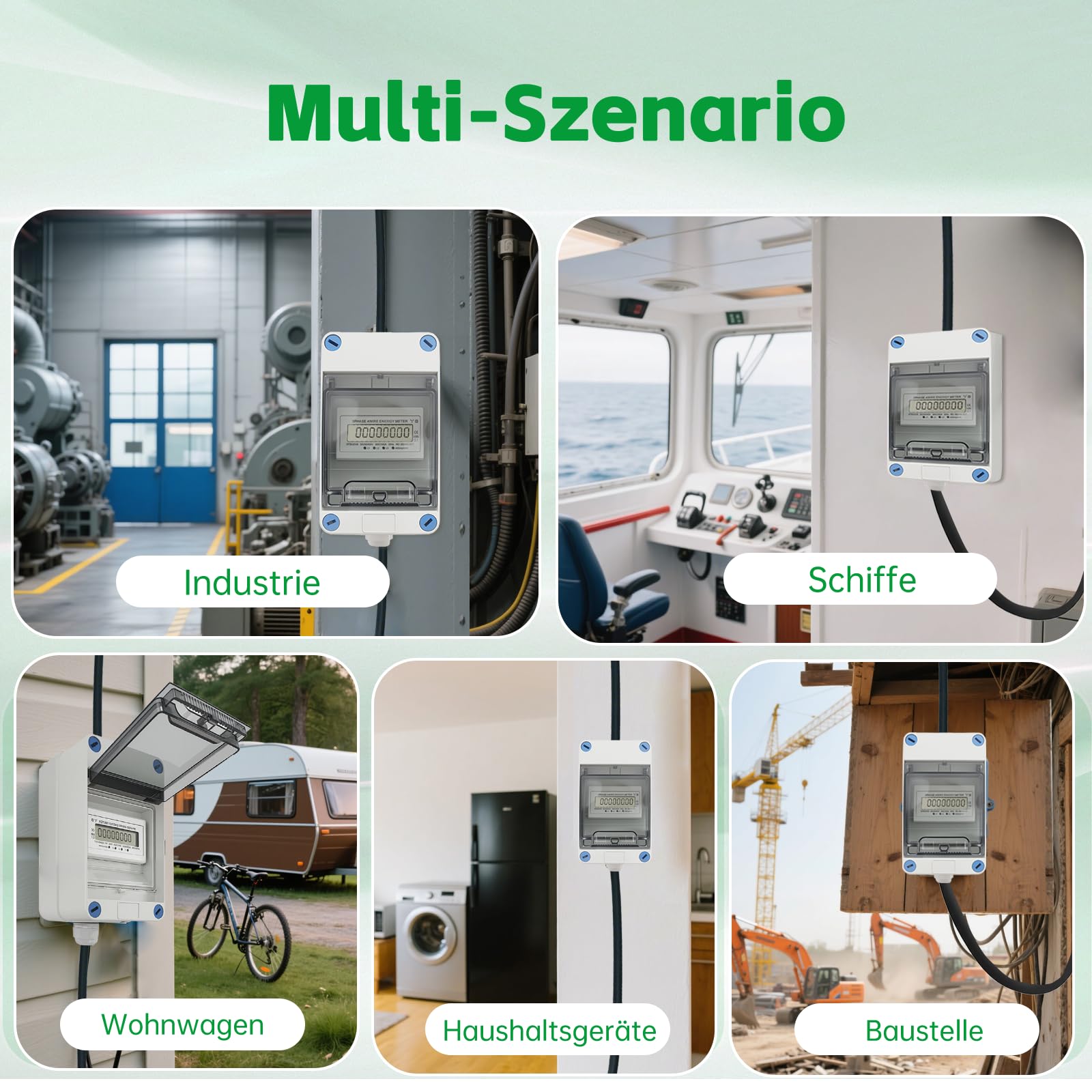 Contatore elettrico mobile da 16 A, trifase 400 V con spina e presa CEE, cavo da 2 m, calibrazione MID, IP44, per camper, auto elettriche, campeggio, industria