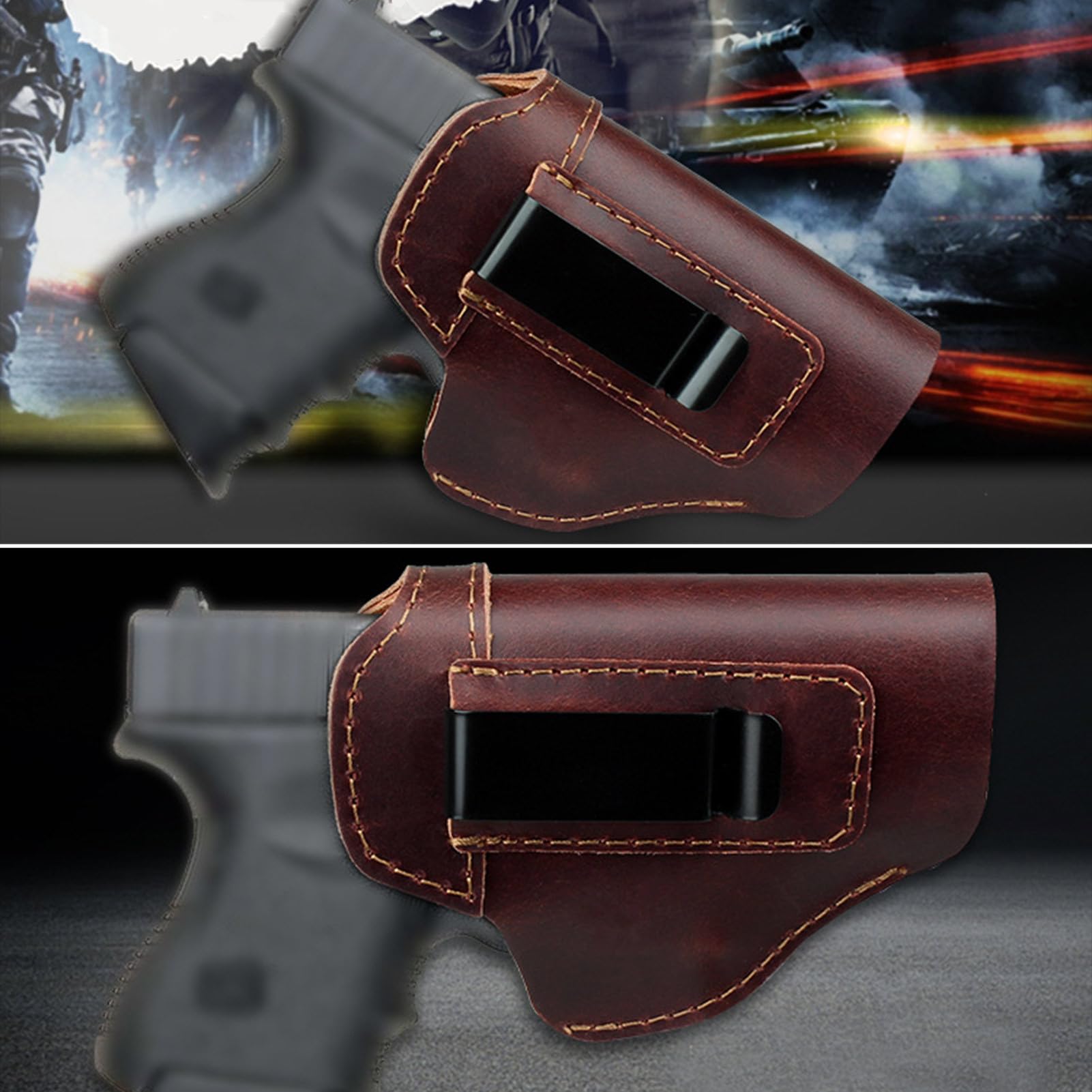 Transporte Oculto IWB – Clip Metal Inoxidable para S&W Shield G26 43, Diseño Cuero Estratégico | Airsoft Mano Derecha Izquierda Exterior