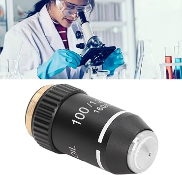 100X Microscope Objective Lens Replacement High Power Objective Lens Brass Chrome Plated Interface 20.2mm for Compound Microscopes