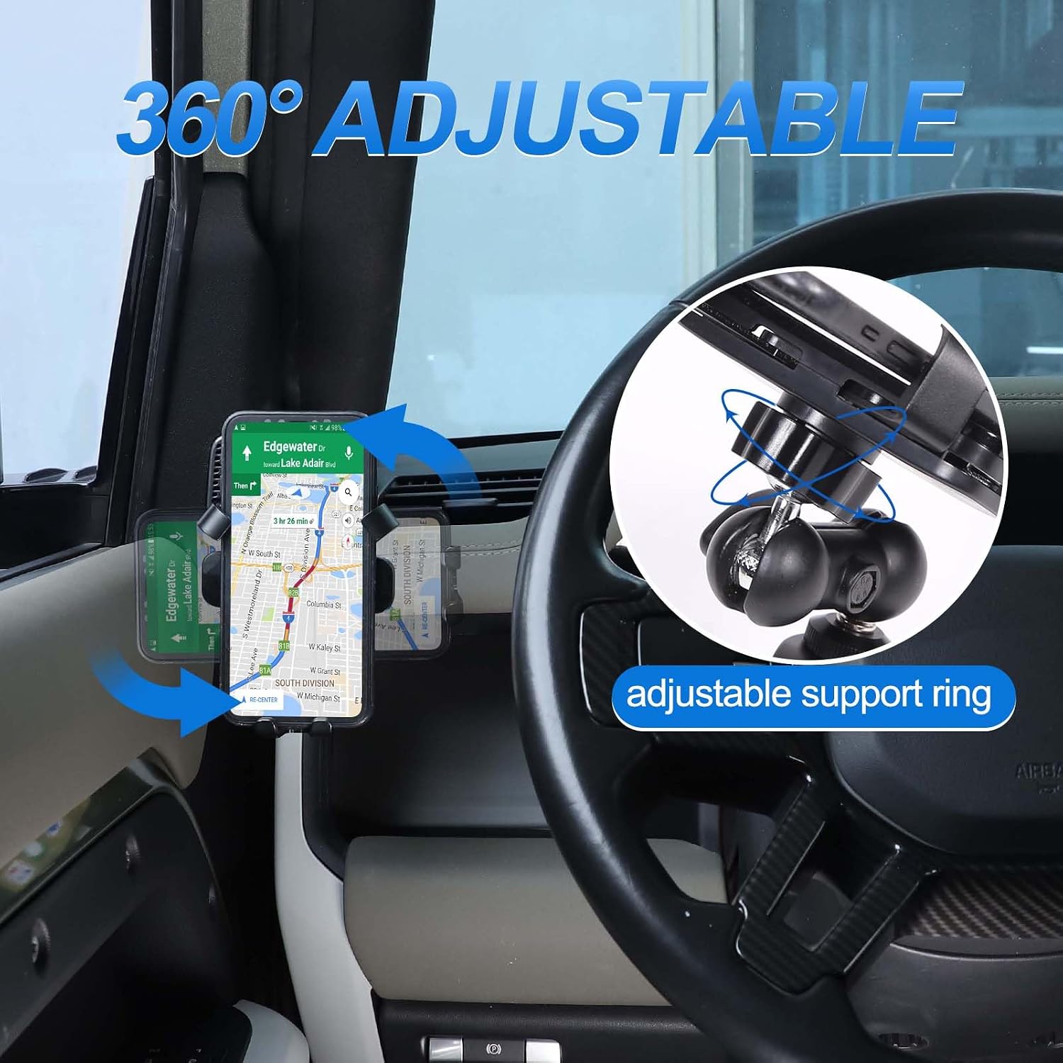 Phone Holder Compatible with Land Rover Defender 90 110 130 2020-2023, 360° Adjustable Dash Left Side Phone Mount Holder for All Smartphones (Style B) image 3