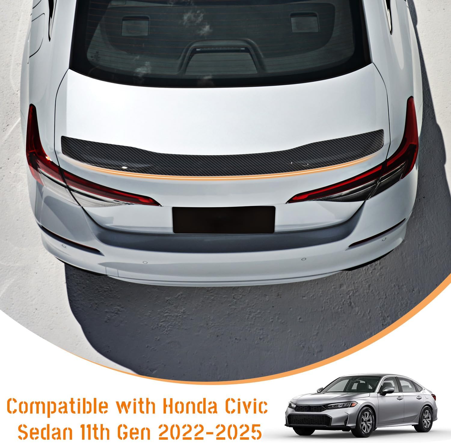 Rear Spoiler Wing Trunk Lip fit for Compatible with for 11th Gen Honda Civic Sedan 2022-2025,Rear Body Part Molding Cover Trim,Exterior Sporty Decoration Accessories (Carbon Fiber Texture)