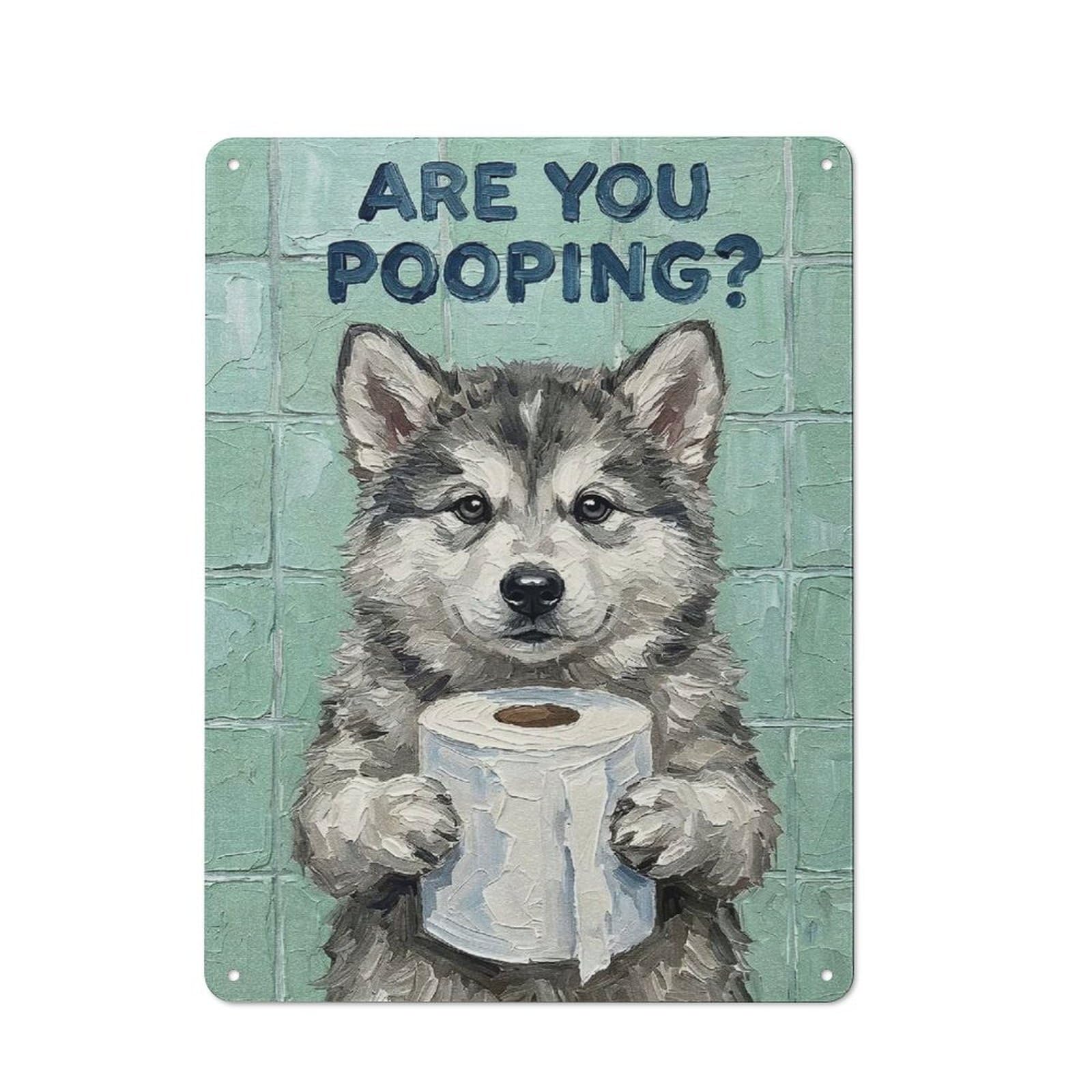 Junmoney Style-2 Country Country Metal Sign 40X30cm Featuring Are You Pooping Husky Puppy Art, Rustic Kitchen Decor For Cottage, Kitchen, Hallway Or Breakfast Nook
