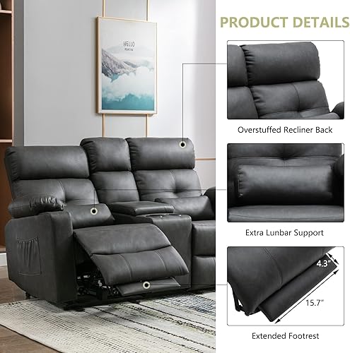 Miniatura 6 de Sofá Biplaza Reclinable Eléctrico con Consola, Sofá Biplaza Reclinable Eléctrico con Calor y Masaje, Reposapiés Extendido, Sofá Biplaza Reclinable