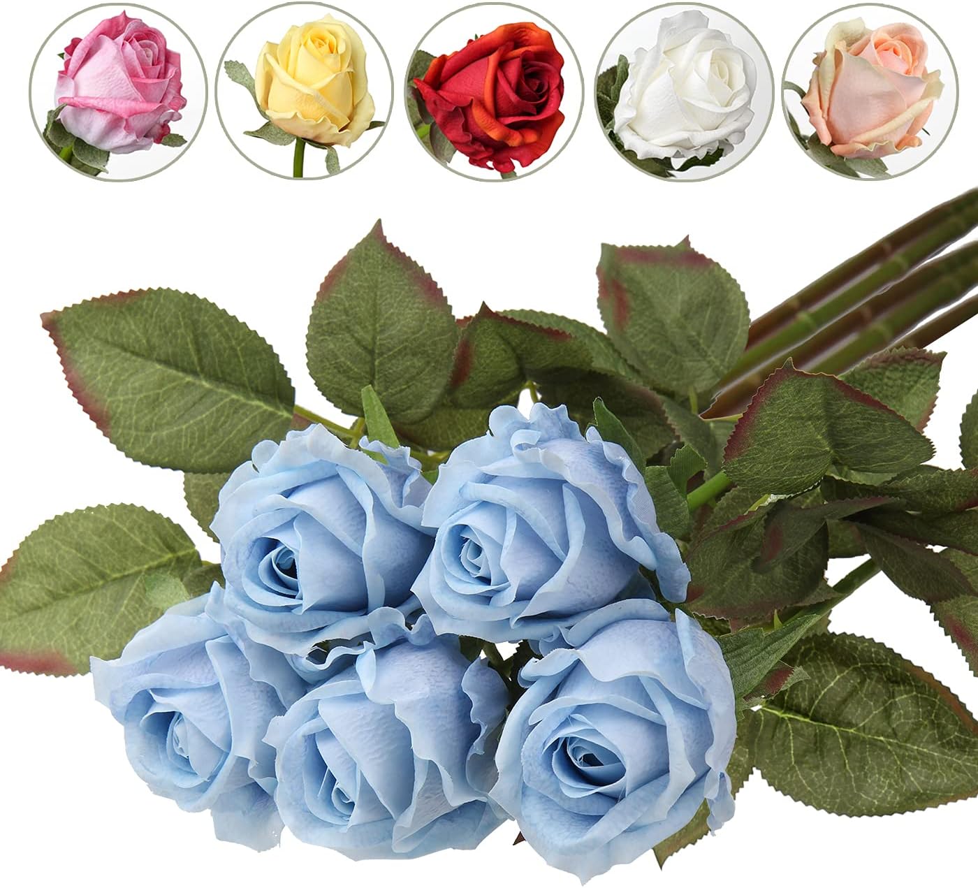 Artificial Realistic Roses Blue Flowers 24" Real Touch Silk Roses Bouquet Long Stems Rose for Flower Arrangement Fake Roses Decor for Home Party Wedding Table Centerpieces Roses Realistic - 5 Pcs - Image 8