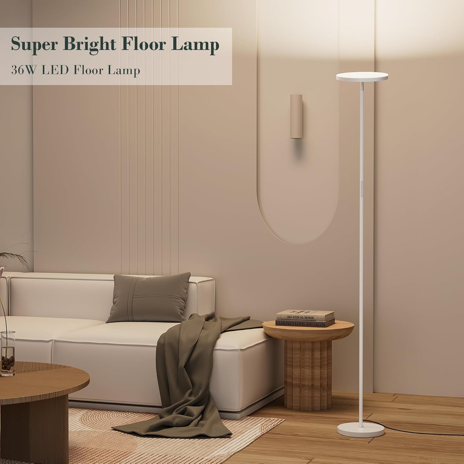LED Floor Lamp, 36W/3000LM Super Bright Standing Light, Modern Torchiere Sky Lamp with 4 Color Temperatures, Remote & Touch Control, Corner Lighting for Living Room, Bedroom, Office, White