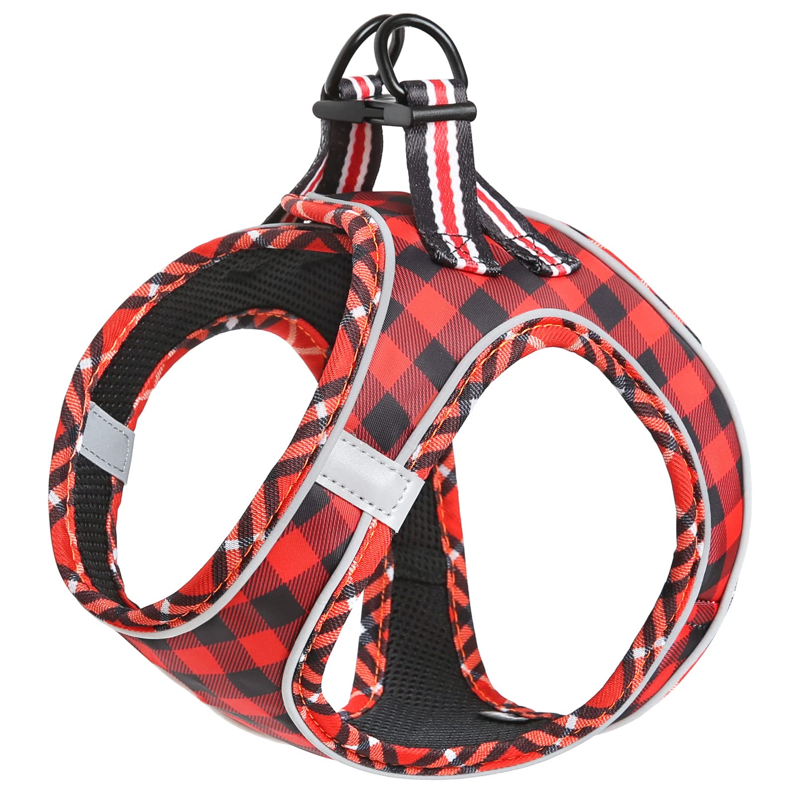 HEELE Dog Harness Small Dog Puppies Step-in Harness Soft Mesh Anti-Escape, Reflective Loop Harness Lightweight Comfortable for Training Walking Running, Plaid Red, L