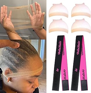 Dolahair 4 Pcs HD Wig Cap for Lace Front Wig Thin Transparent Wig Cap 2PCS Wig Band Lace Melting Band, Elastic bands for Wig Edges, Bald Cap for Wigs Stocking Caps for Wigs (2pcs/pack+4 HD wig cap)