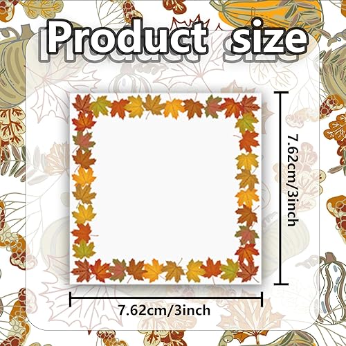 Miniatura 2 de 16 notas adhesivas de otoño de 3 x 3 pulgadas, lindas notas de hojas de arce de calabaza de otoño, notas de notas adversas para recordatorio,
