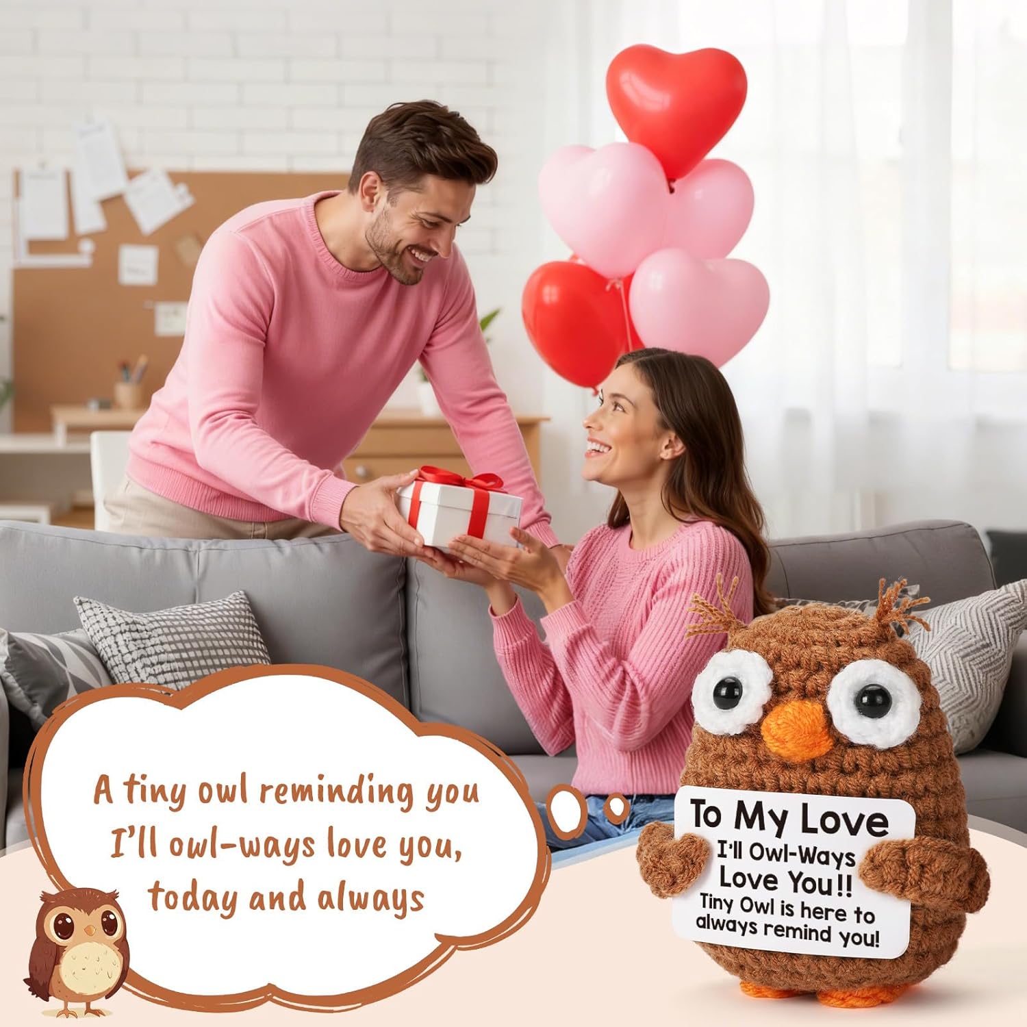 Valentines Day Owl Gifts for Her Him Girlfriend Boyfriend, I Love You Romantic Valentines Anniversary Birthday Handmade Crochet Owl for Wife Husband Couple Lover, To My Love Gifts for Women Men - Image 5