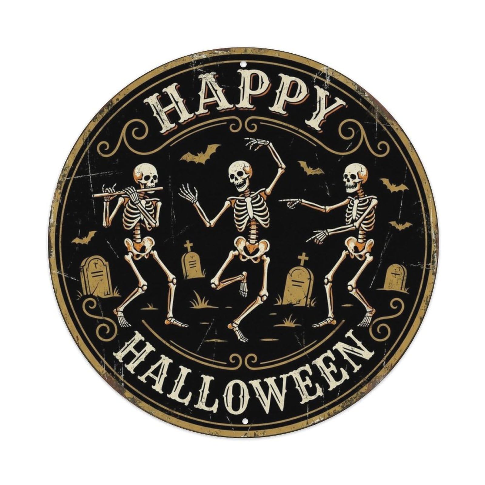 Skeleton Crew Happy Halloween Positive Saying Metal Tin Sign