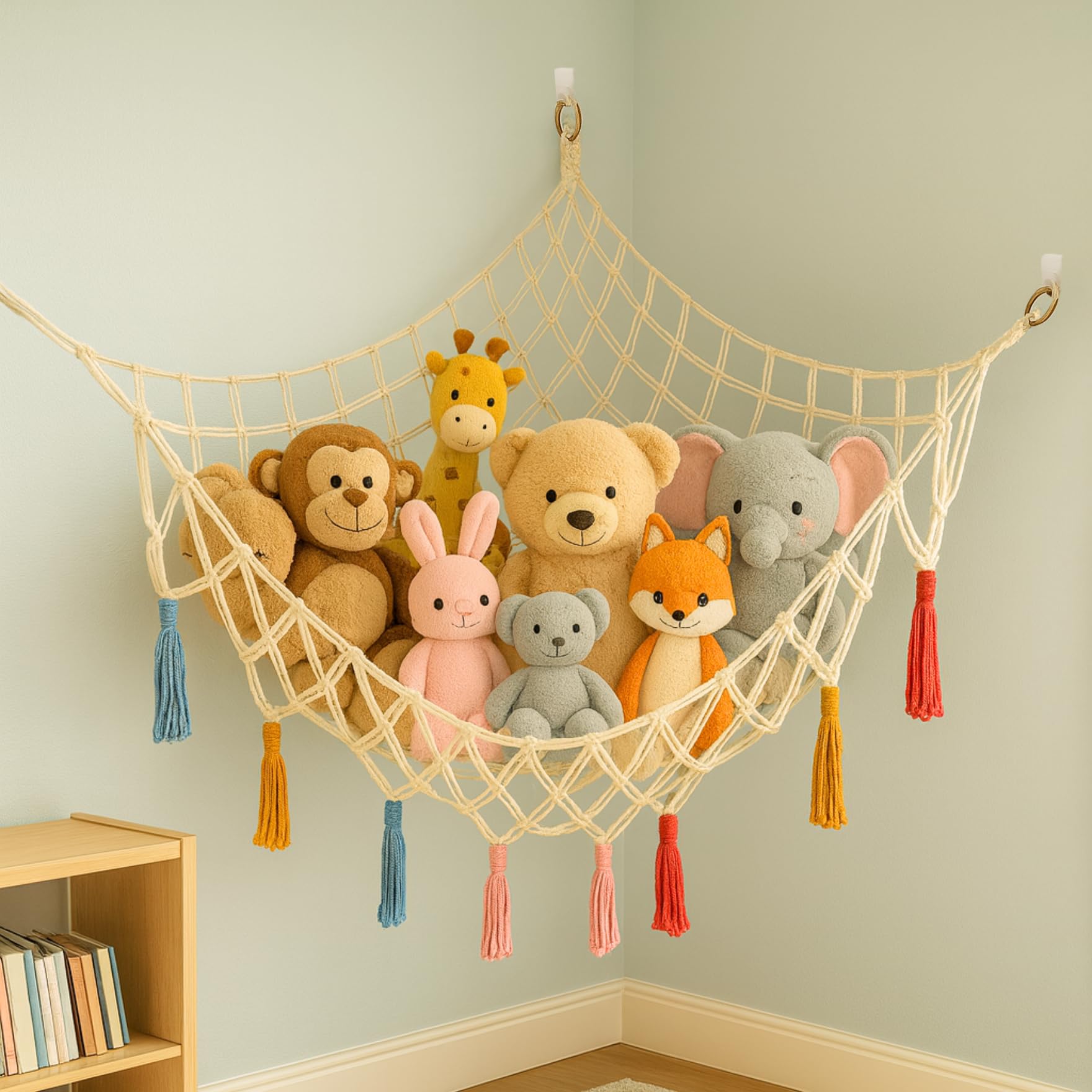 ecofynd Stuffed Soft Toy Organizer, Animal Toy Hammock, Hanging Cotton Storage, Boho Large Corner Plush Toys, Net Holder, Nursery Kids, Play Room, Bedroom, Kid Room (BH010)-image-46