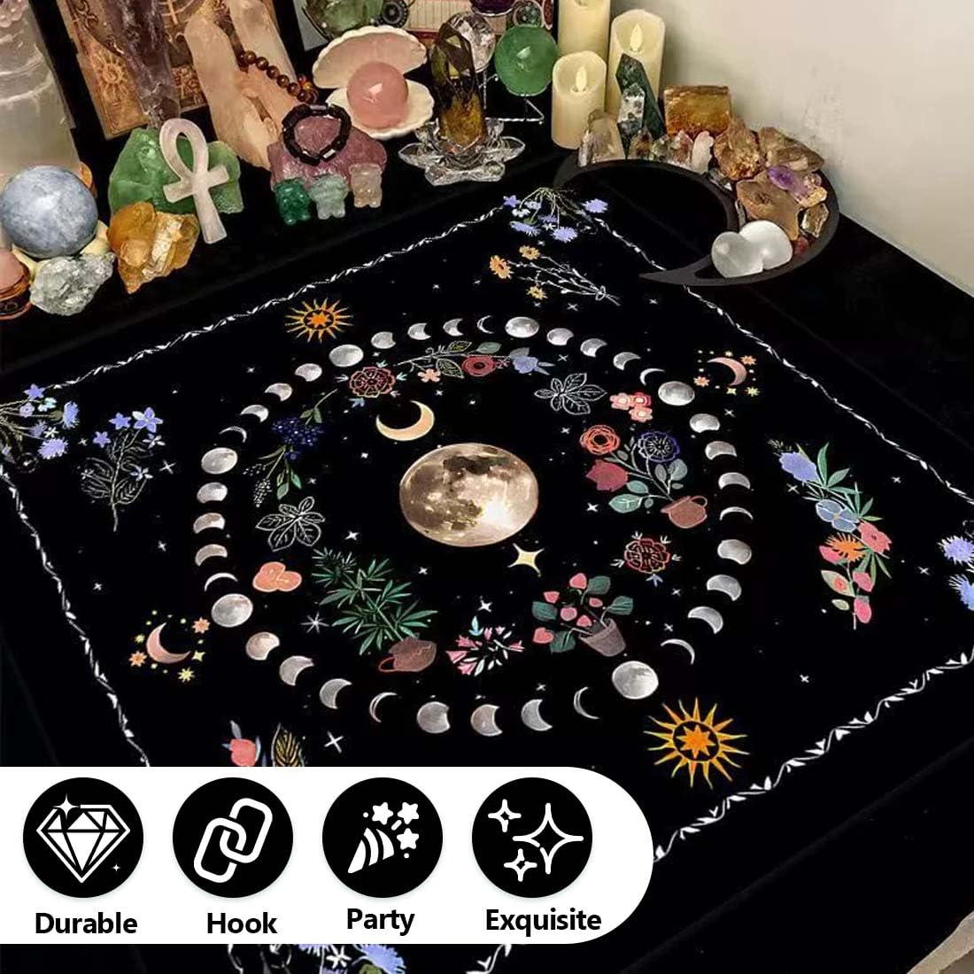 Tappeto Divinatorio, Tovaglia per altare per praticare la cartomanzia e il pendolo esoterico(B, 75 * 75cm)