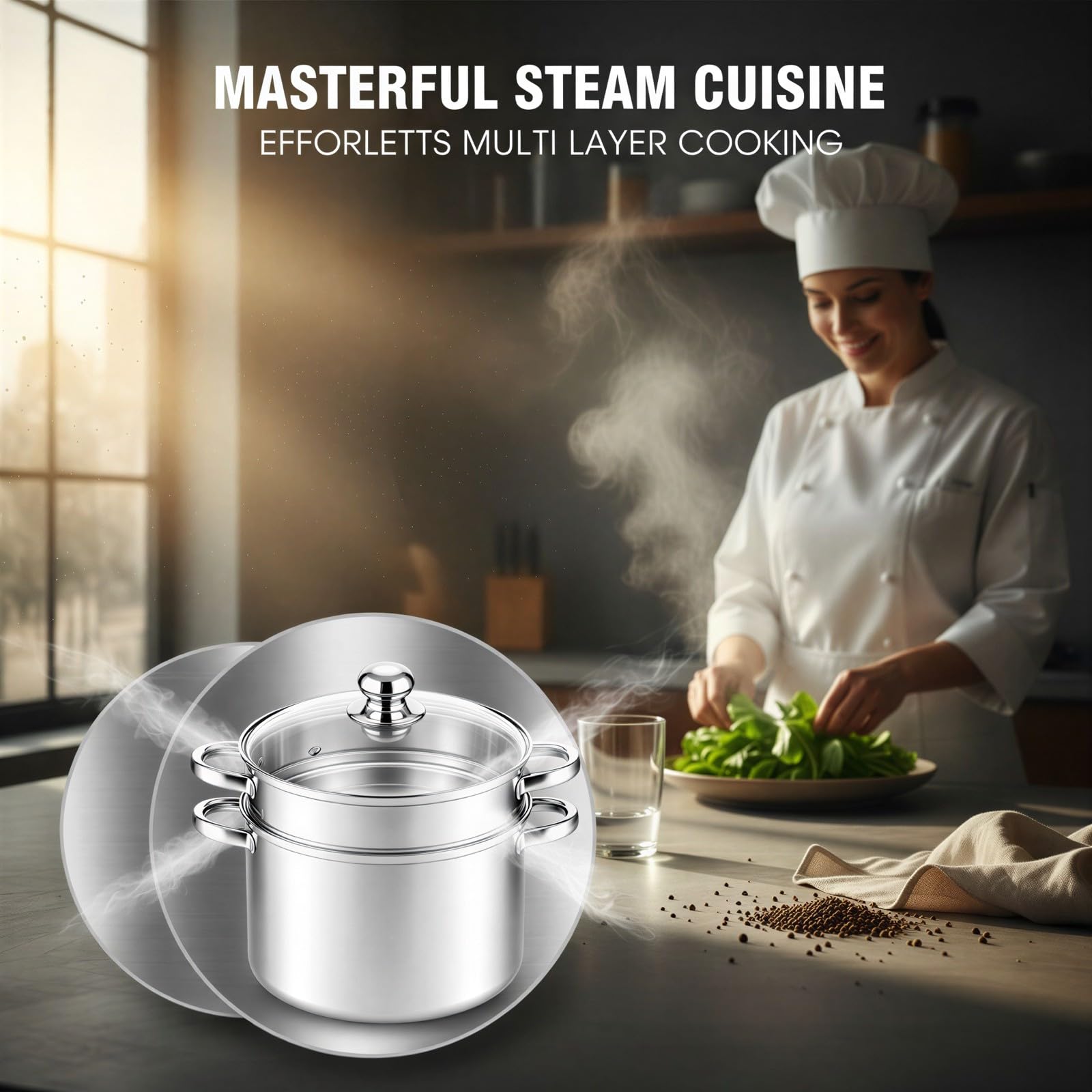 Edelstahl-Pastatopf mit Dampfkorb, 24 cm Multitopf für Nudeln und Suppen, Glasdeckel, für Pasta, Suppe, Frittieren, für Induktionskochfelder, spülmaschinengeeignet