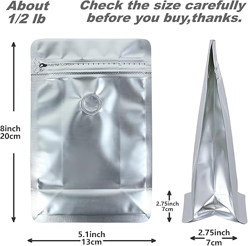 Miniatura 3 de BAAGGNAA Paquete de 60 bolsas de café de alto grado de barrera con válvula ventilada, cierre hermético metálico mate, bolsas de color sólido