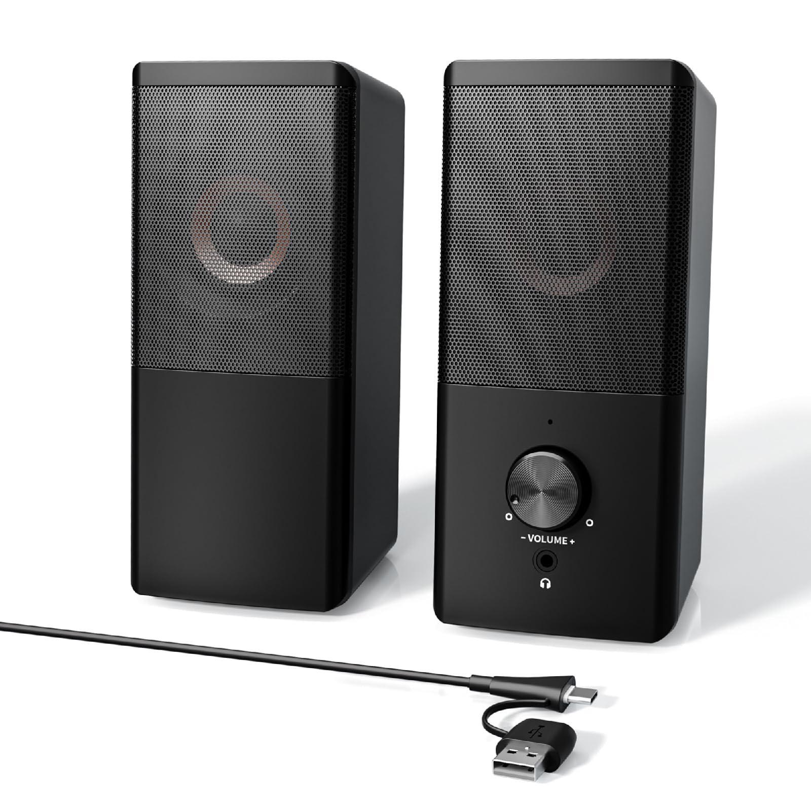 Wired Computer Speakers for Desktop PC, USB-A/USB-C Powered 2.0 Stereo Desktop Speakers with Volume Control, 3.5mm Headphone Jack for Laptop, Monitor, Home Office and Gaming, Black-image-45