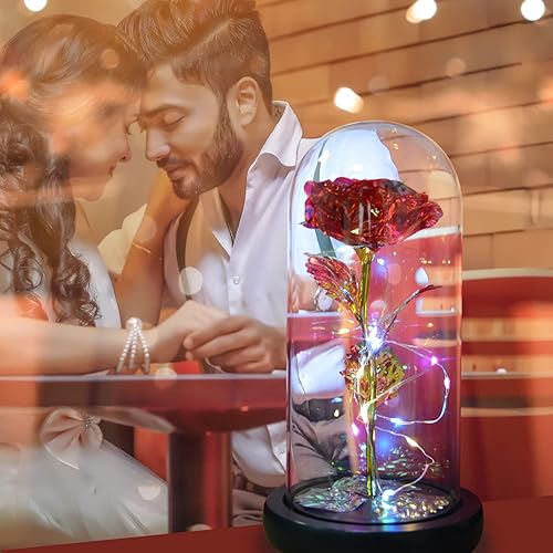 Miniatura 4 de Regalo de cumpleaños para mujeres, regalos de flores artificiales en una cúpula de cristal, regalos únicos para el día de la madre, Navidad,