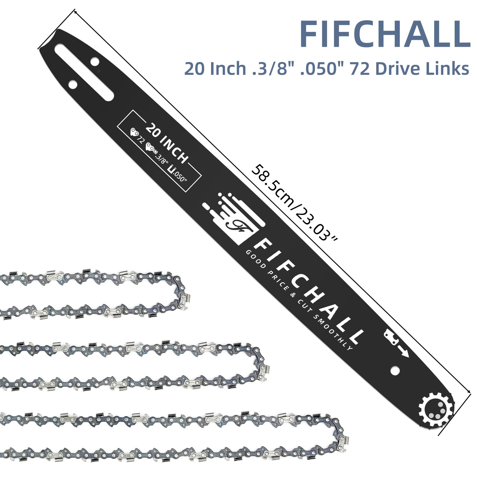 Combo de barra de motosierra y cadena de 20 pulgadas para Husqvarna 50.8 cm 72 eslabones de transmisión de 3/8 pulgadas de paso de 0.50 pulgadas para Husqvarna 455 Rancher 555 Rancher 570 576XP 257