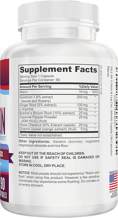 Vein + Leg Circulation Supplement 8-in-1 Formula | Circulation Health Support Supplements | Veins & Legs | Men & Women | 90 Capsules