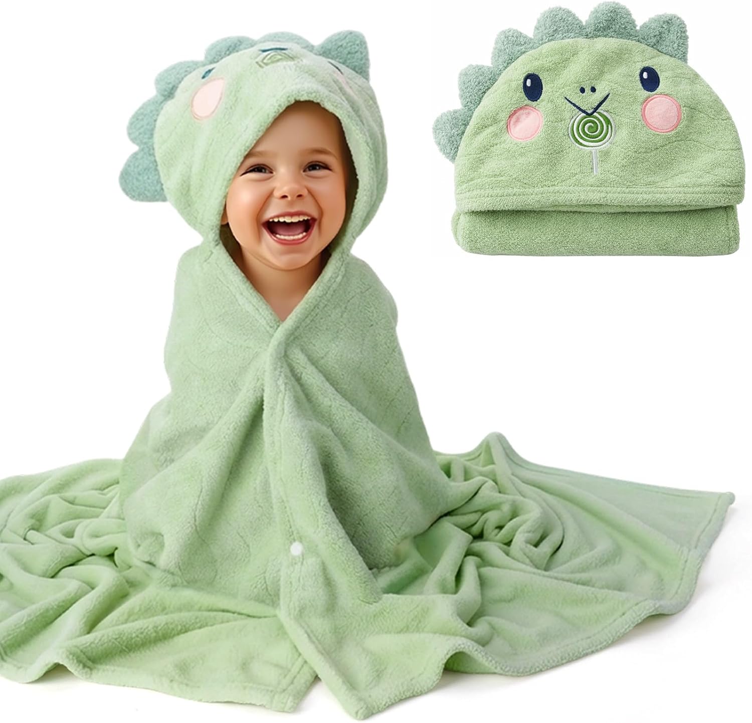 Toddler Towels with Hood, Large 27.5x55 Inch Super Soft Coral Fleece, Ultra Absorbent Bath Towels Poncho Towels with Snap Buttons for Bath, Beach, Swim, Bedtime Snuggles, Age 3-8 Years