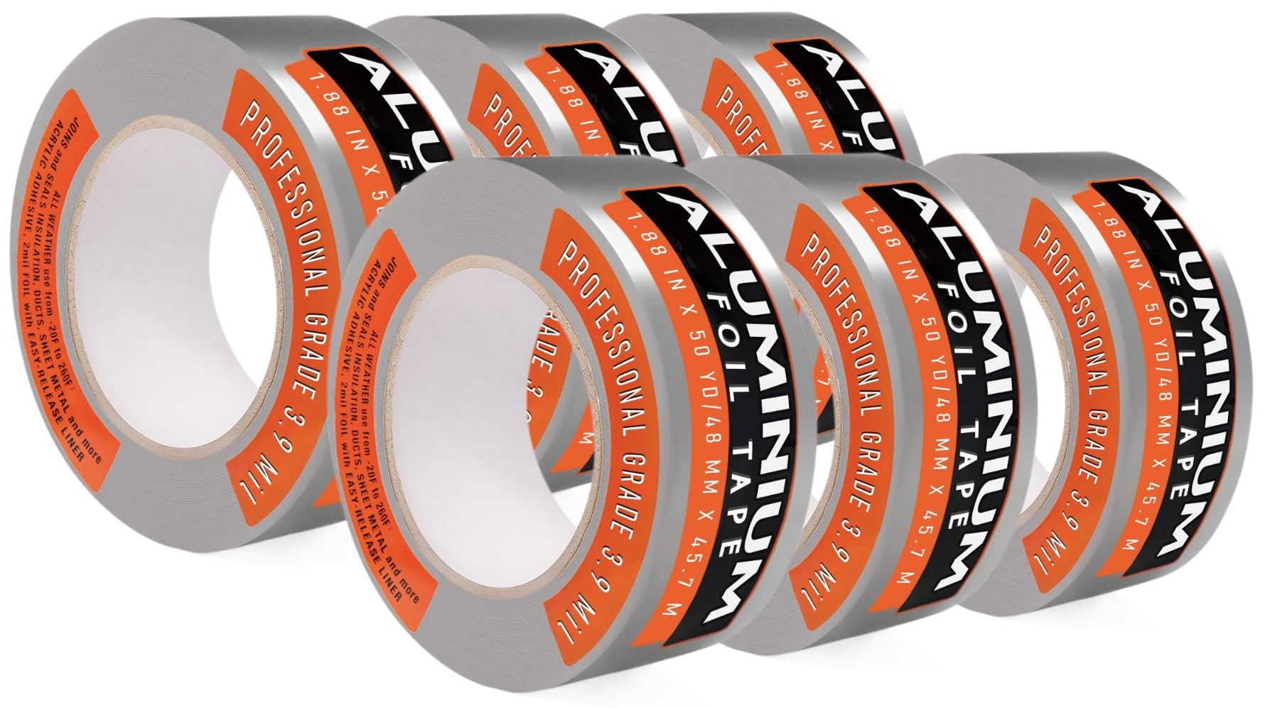 TAPEWELL Cinta de aluminio resistente, perfecta para cinta HVAC, ventilación de secadora, 2 pulgadas por 150 pies (50 yardas) 3.9 mil, paquete de 6