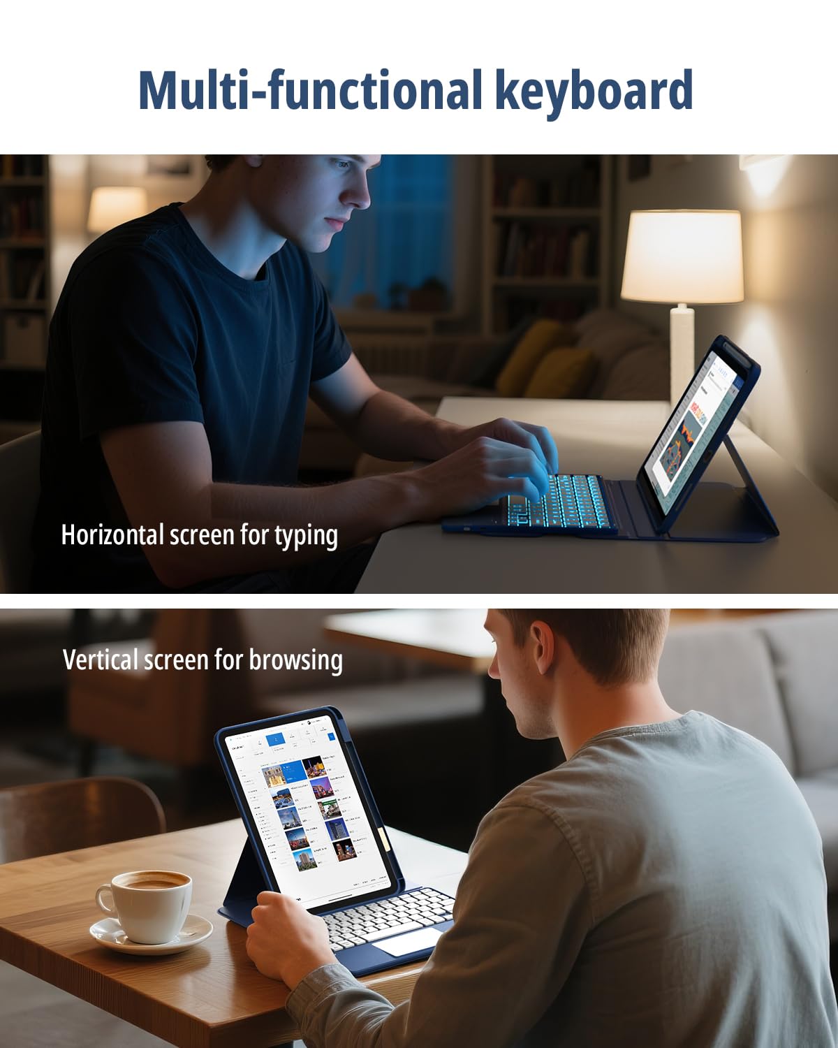 CACOE Drehbare Hülle mit Tastatur für iPad (A16) 11/10 Generation (11/10.9 Zoll) 2025/2022 mit Touchpad, 7-Farbige Beleuchtung Abnehmbare Kabellose Tastatur 360° Drehung mit Standfunktion,Ozeanblau