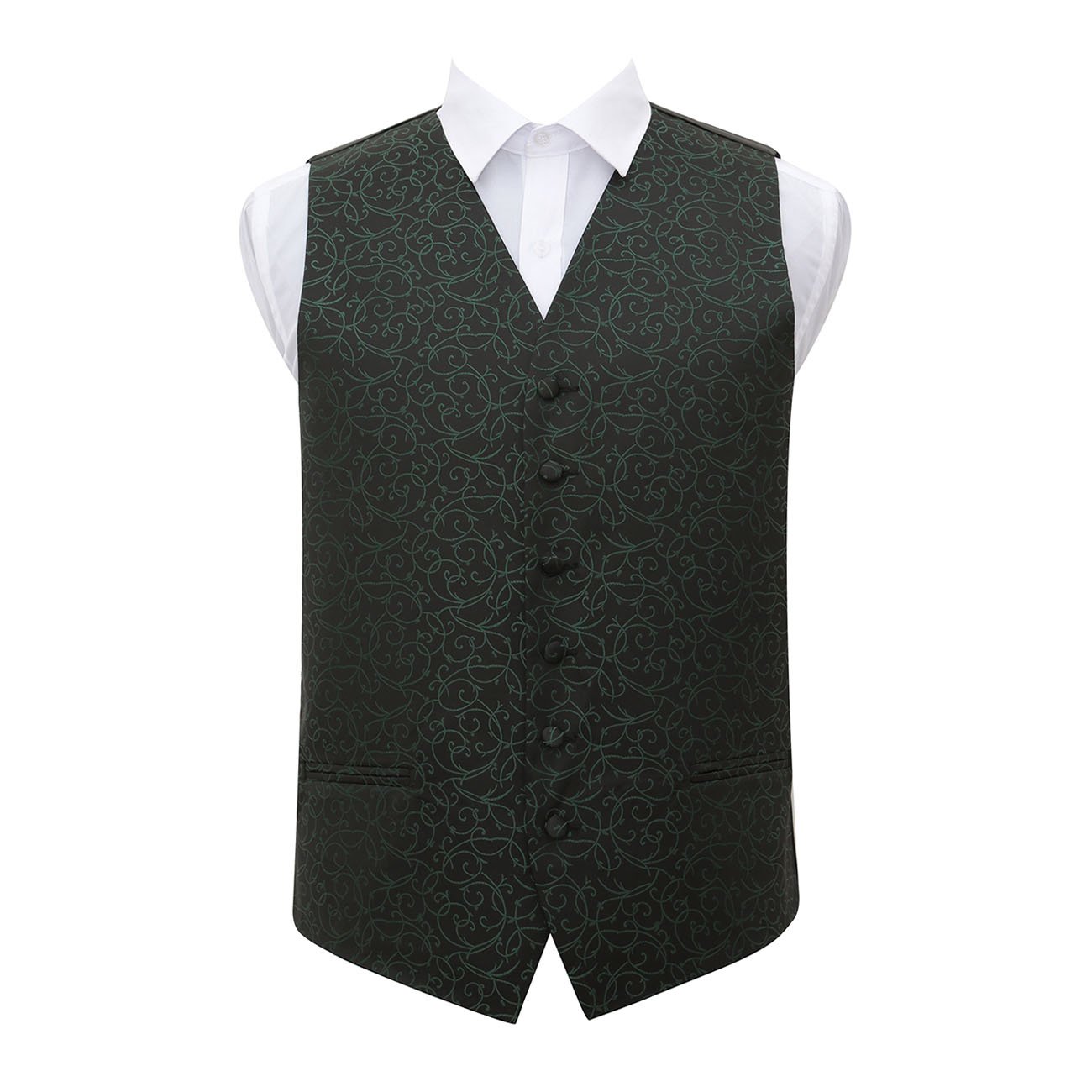 Dqt Black And Green Swirl Patterned Men's Formal Wedding Tuxedo Waistcoat 48" 4XL