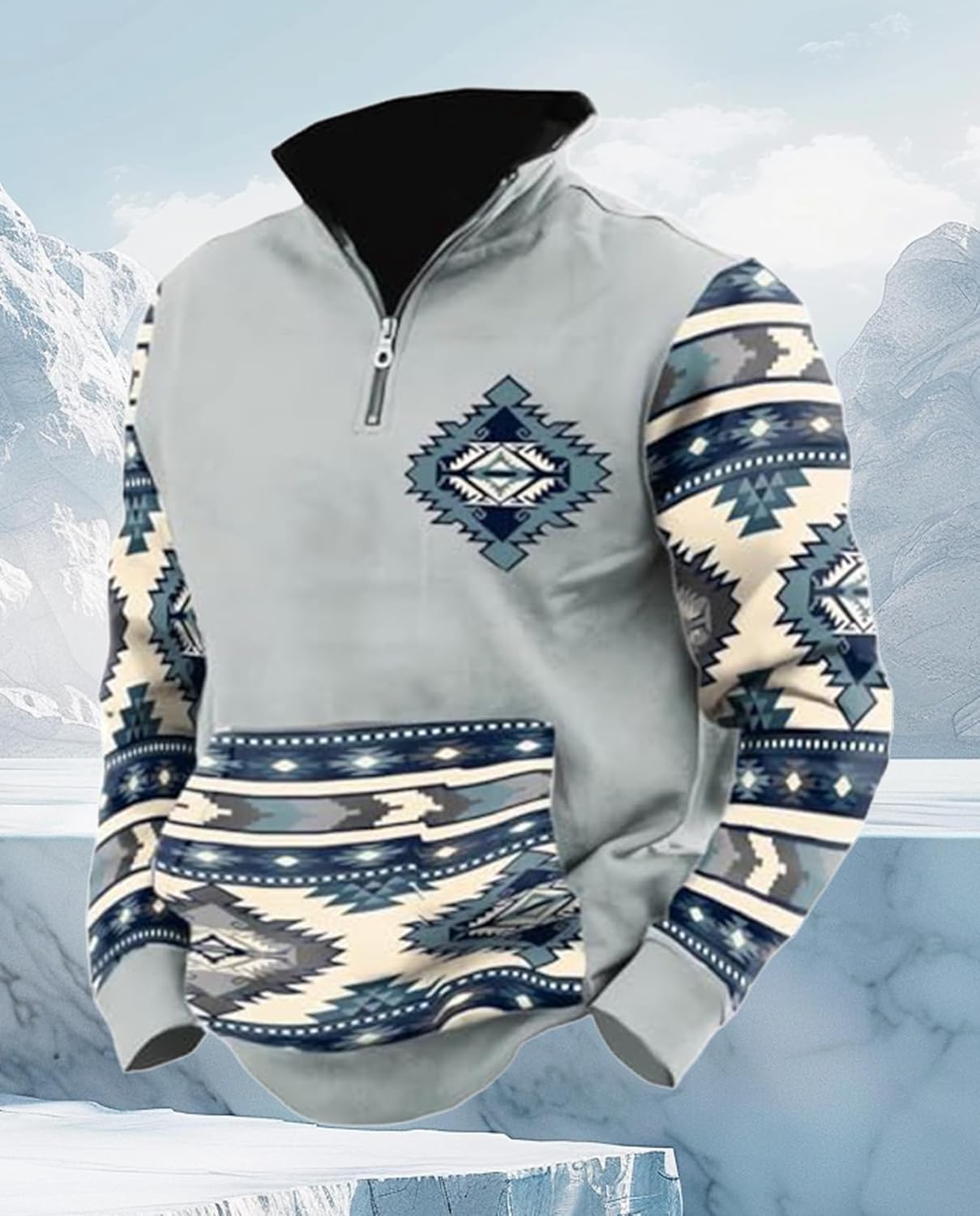 Western Sweatshirts for Men Aztec Cowboy Vintage Graphic Fleece Hoodie Mens Quarter Zip Pullover Country Jacket - Image 5