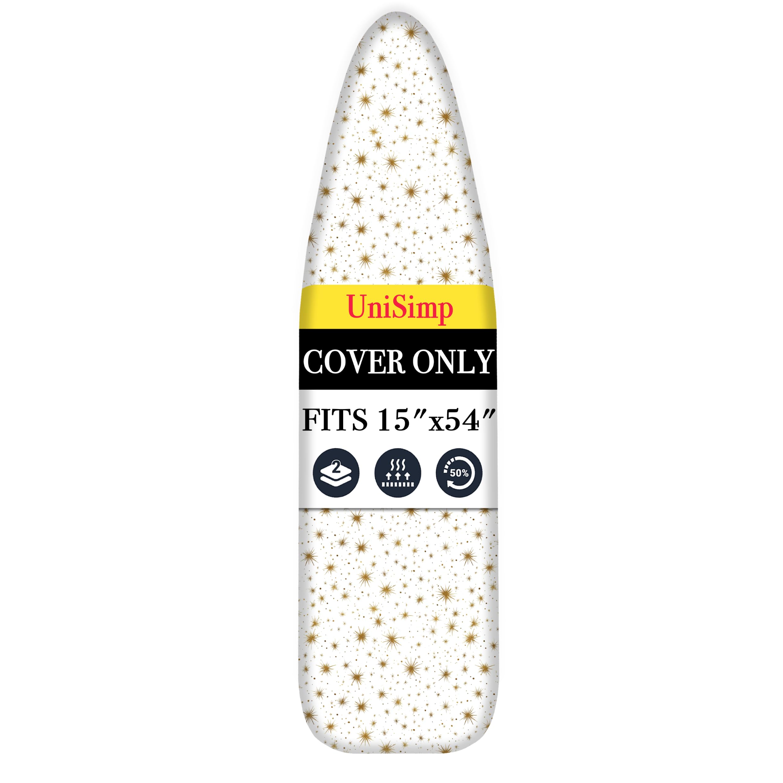 UniSimp Ironing Board Cover and Pad 15"x54" Extra Thick Natural Cotton, Scorch and Stain Resistant Padding, Standard Size Iron Board Cover with Fasteners Heavy Duty Elastic Edge, Heatproof Starlight