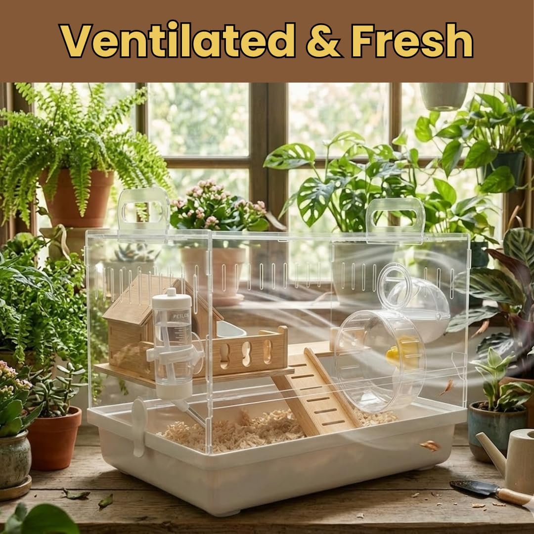 Clear Acrylic Hamster Cage Habitat, 2-Tier Small Animal Mouse Habitat with Wheel, Hideout & Accessories, Transparent Cage Hamster Starter Home for Dwarf Hamsters, Gerbils & Mice Enclosure
