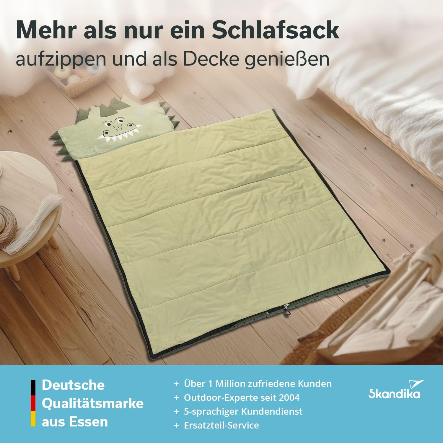 Skandika Saco de Dormir Infantil Soti | hasta 150 cm, de algodón, Lavable a máquina, Saco de Dormir para niños