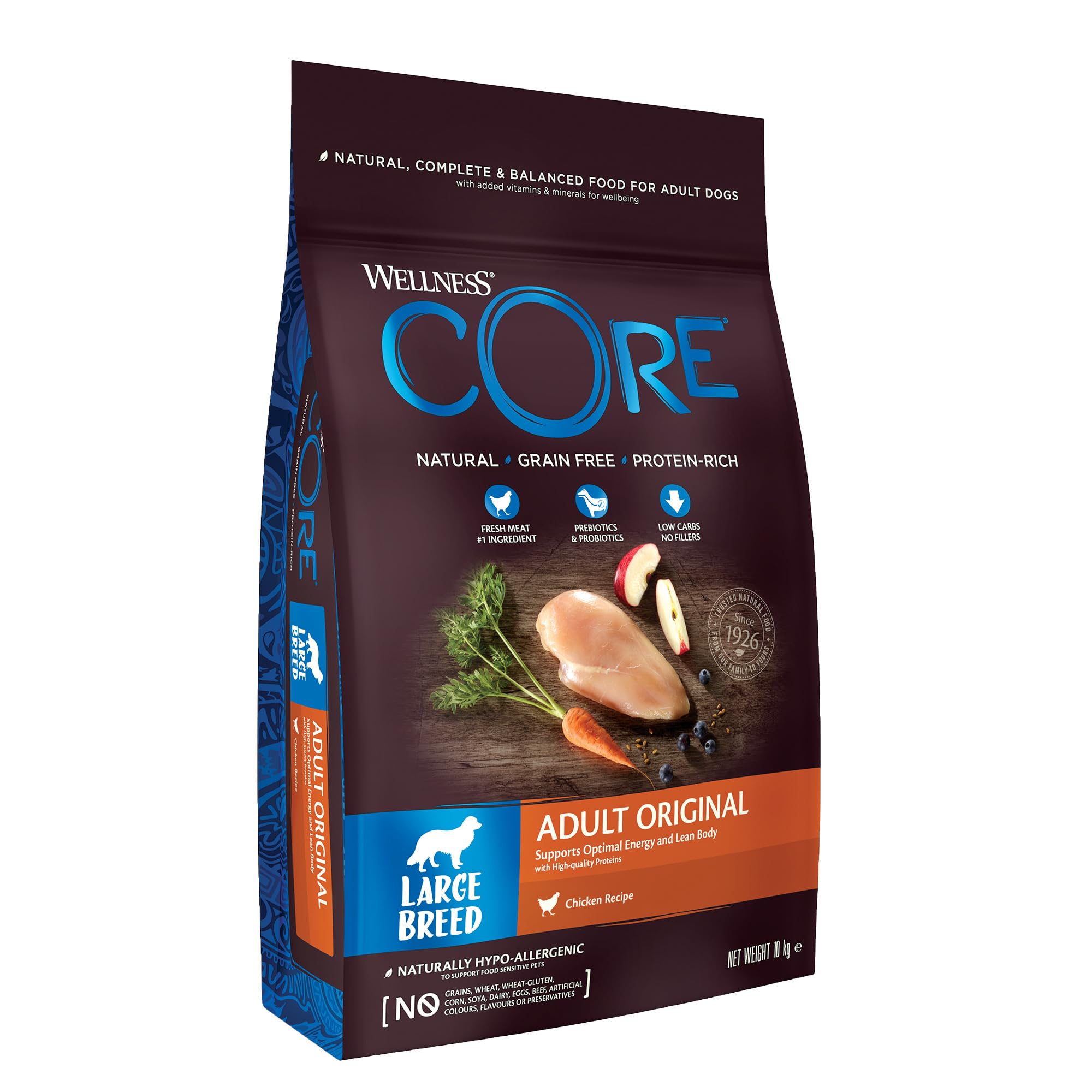 Wellness CORE Large Breed Adult Original, 10kg, Chicken, Dry Dog Food for Large Breeds, Grain-Free, High Meat Content, Protein-Rich, Supports Healthy Hips & Joints