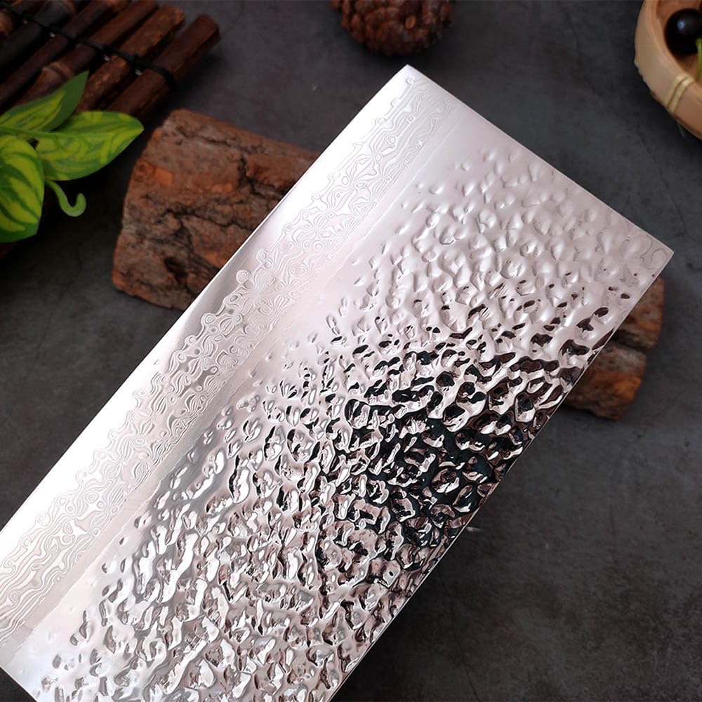 Meat Cleaver, 7 Inch Chef Knife Chinese Damascus Steel Kitchen Knives Meat Cleaver Chopping Knives Stainless Steel With Wood Handle