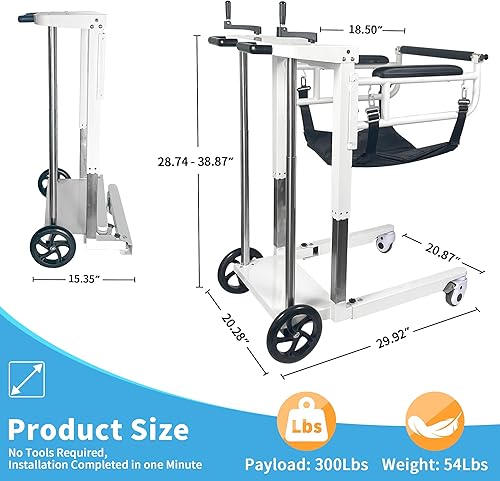Miniatura 8 de Silla de transferencia de pacientes plegable portátil para uso doméstico, ayuda de movilidad autooperada para personas mayores, silla de ruedas