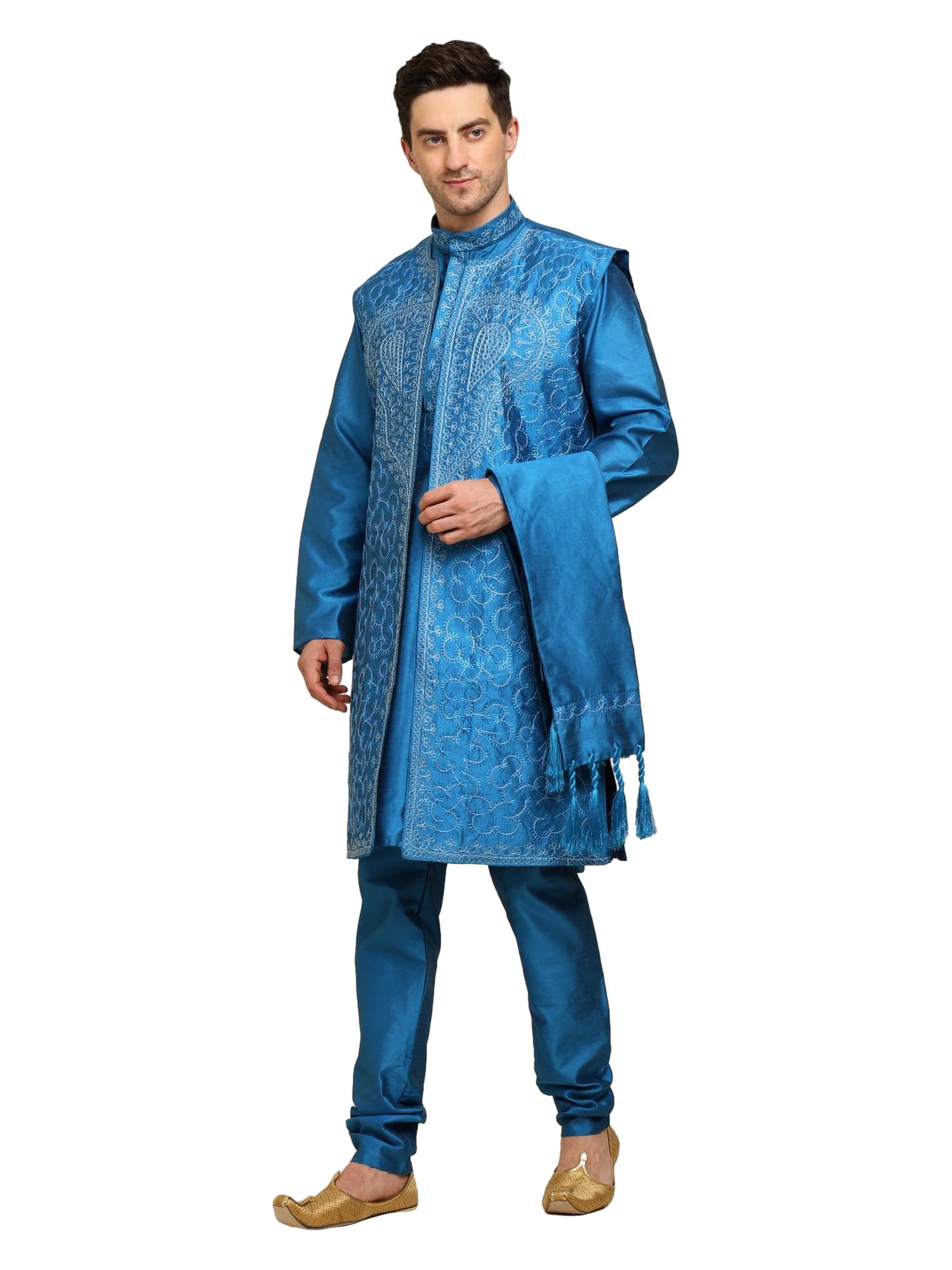 Photo 1 of ITOS365 Men's 4-Piece Art Silk Kurta Pajama Set XL