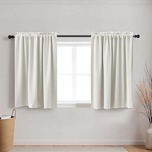 Cortinas de café KOUFALL de 18 x 24 pulgadas para tratamientos de ventanas pequeñas, niveles de cortinas bohemias opacas para ventanas de RV y Beige