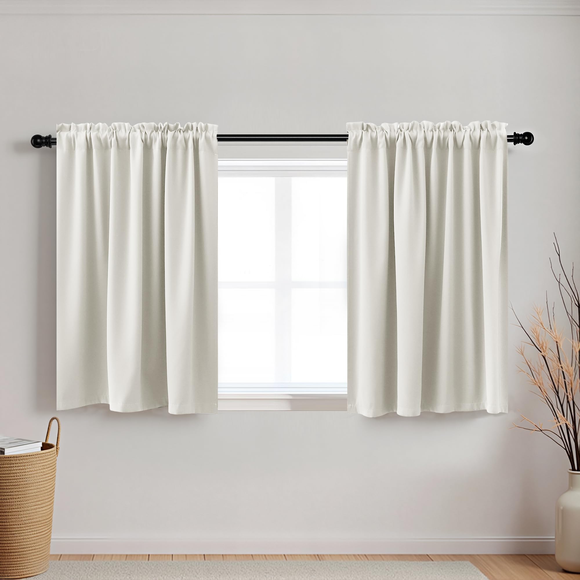 KOUFALL Kitchen Curtains Cafe Curtain Tiers Short Blackout Small Curtains for Bathroom Window Wide 18 X 30 Length Cream White Beige