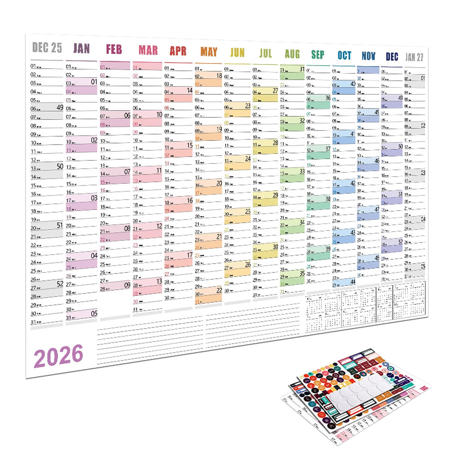 Calendario 2026 Formato Poster | Agenda Planner Gennaio-Dicembre 2026 per pianificazione, forniture, promemoria, festività contrassegnate, per la casa