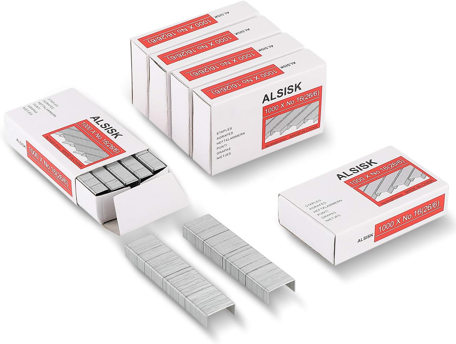 26/6 Standard Staples,1000 pcs Per Box,6 Boxes in Pack (6000pcs Total), Silver