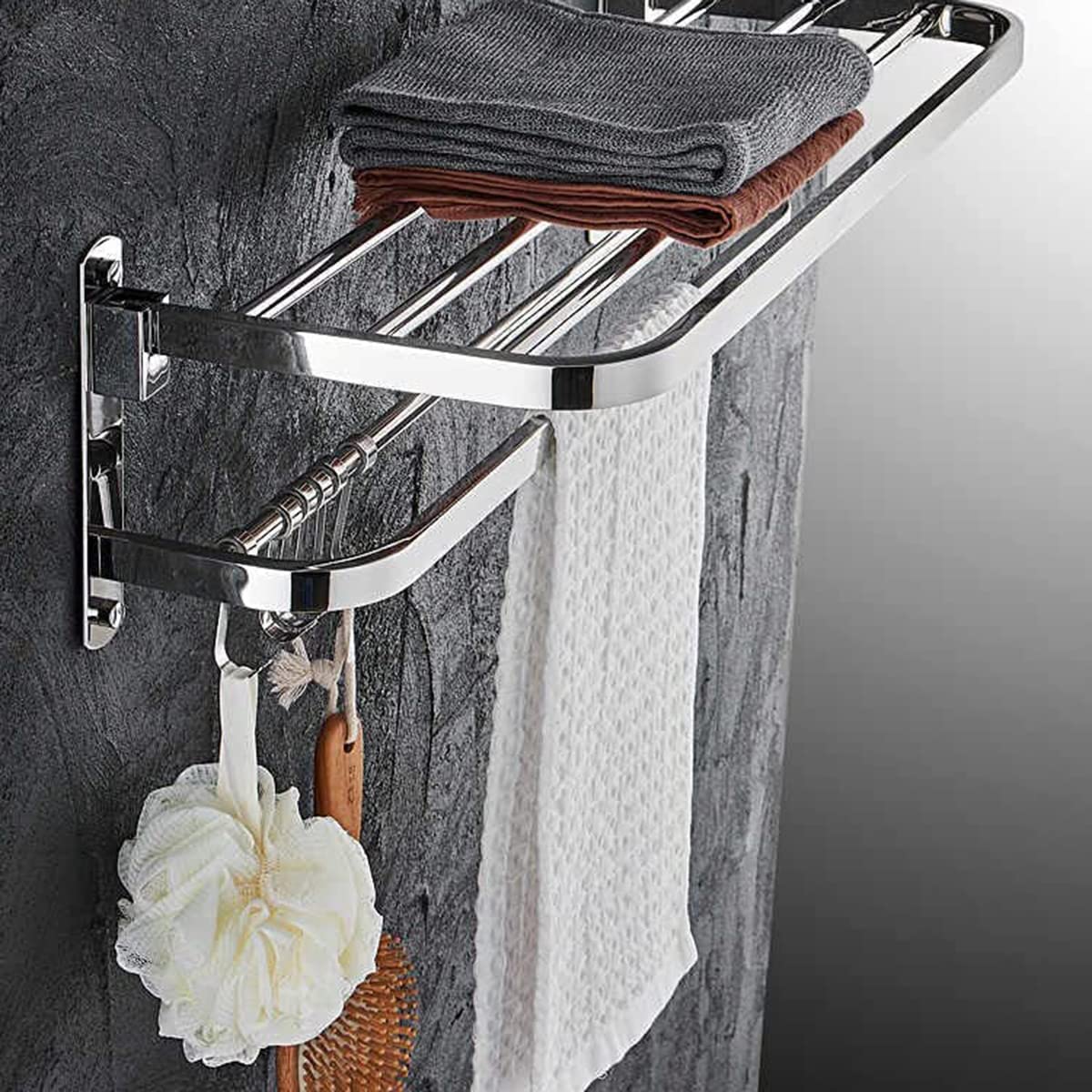 Handtuchhalter, Klappbarer Handtuchhalter Wand Edelstahl Gebürstet, 40-80CM Handtuchstange Bad Wandmontage mit Haken, Anti-Rost Handtuchregal Ohne Bohren für Badezimmer Küchen Toilette(Size:80cm)