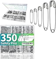 OIAOIW 350 Pack Heavy Duty Safety Pins, 5 Sizes 19-46mm Bulk for Clothes, Sewing, Crafts, Rust-Resistant Steel