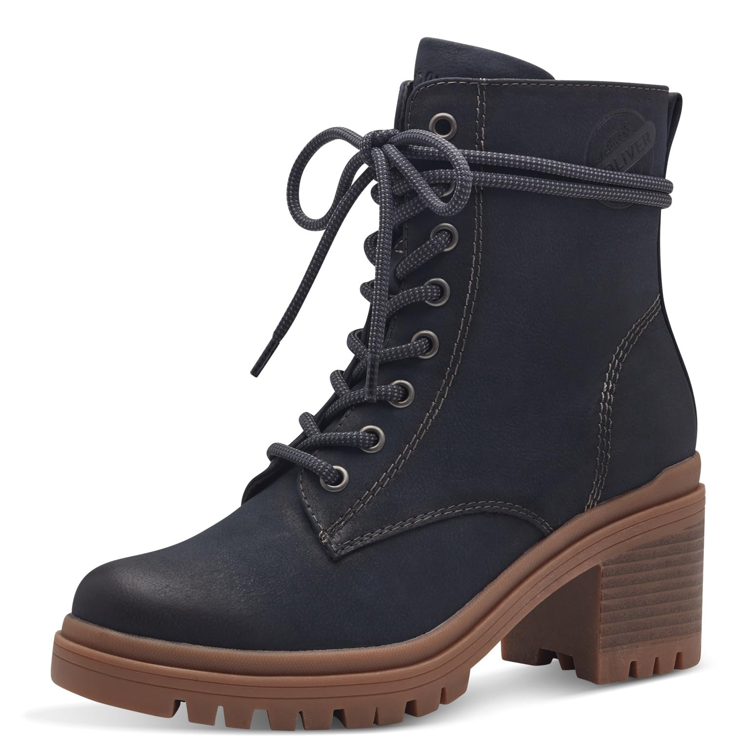 s.Oliver Women's Vegan Lace Up Block Heel Ankle Boots, navy, 8 UK