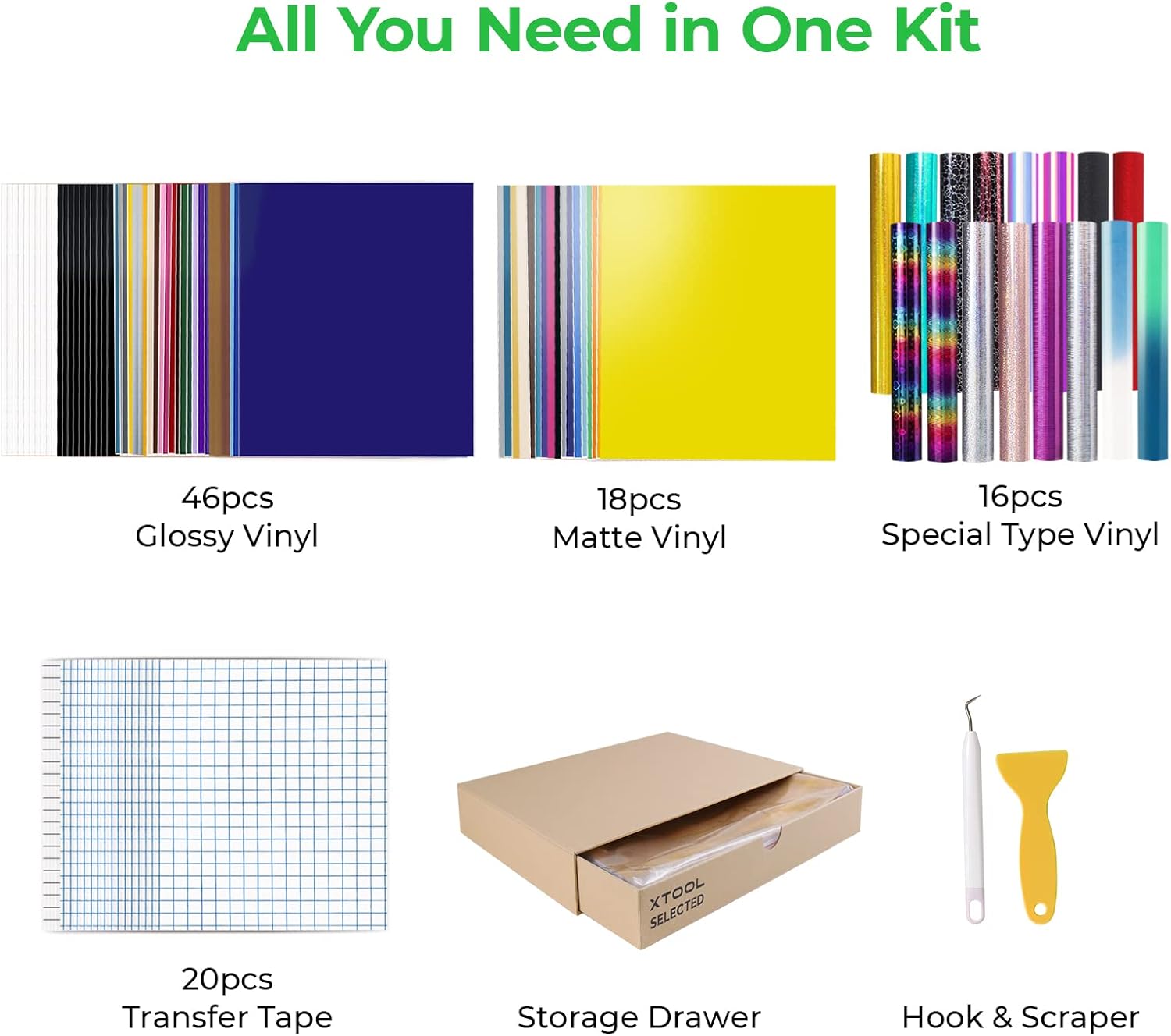 xTool Selected Removable Vinyl Kit, 80 Removable Vinyl Sheets with 20 Transfer Tape for Vinyl, 57 Assorted Colors 12" x 10" Adhesive Vinyl Bundle for Cutters, Personalize Craft, Decal, Signs, Stickers : Arts, Crafts & Sewing