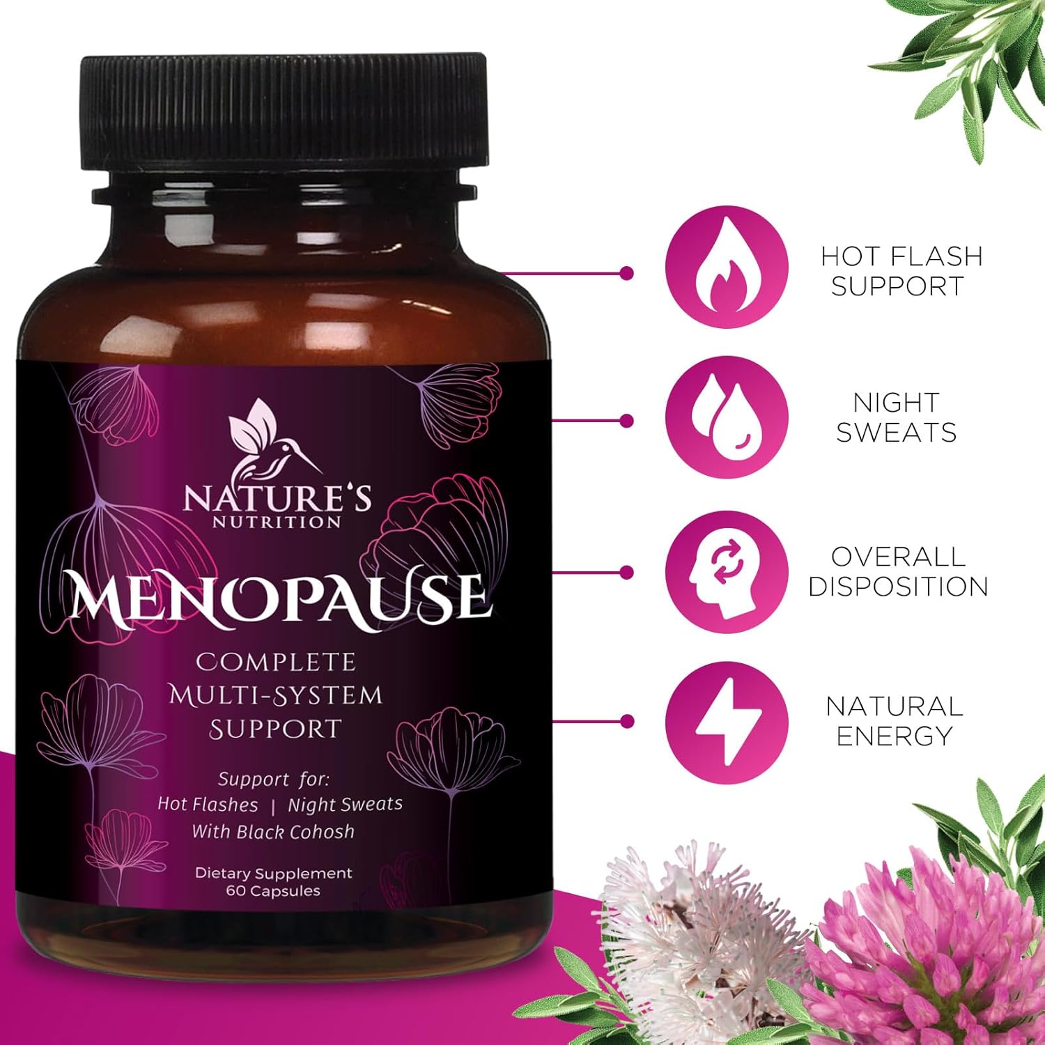 Menopause Supplements for Women - Complete Menopause Relief with Dong Quai & Black Cohosh - For Natural, Mild Hot Flash & Night Sweats - Hormone, Energy & Balance Support, Bottled in USA - 60 Capsules - Image 6