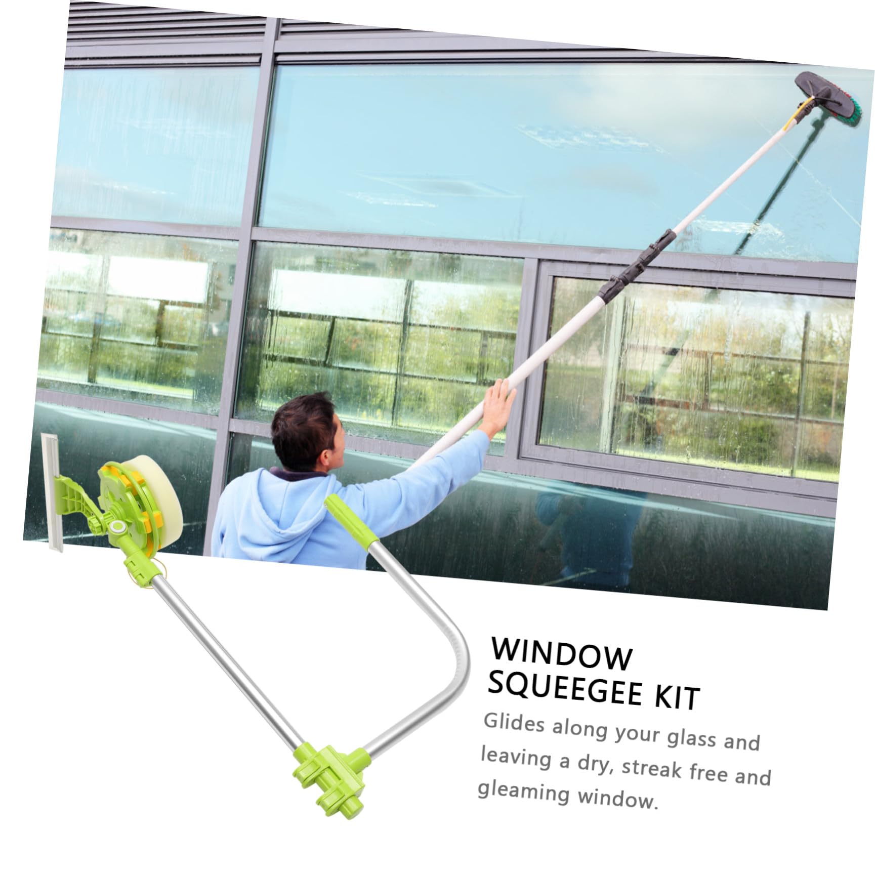 Kit de Limpiacristales Telescópico para Limpieza de Ventanas Escobilla Giratoria de Acero Inoxidable en Edificios Elevados y Hogar