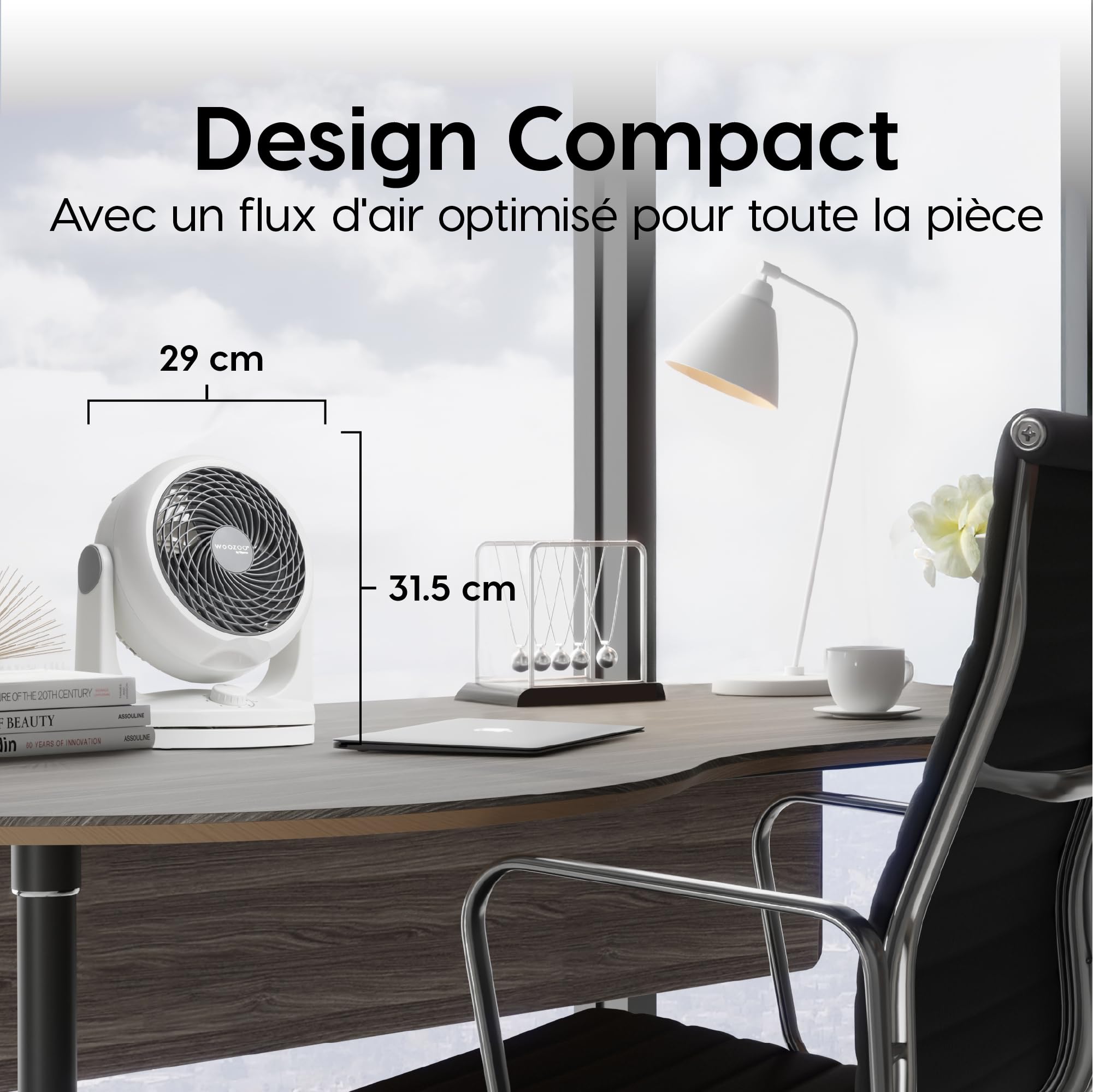 Iris Ohyama, Ventilateur Silencieux de Bureau avec Oscillation - Woozoo - HD18, Plastique, Blanc, 34 W, 23 m², 29 x 19 x 31 cm 530376