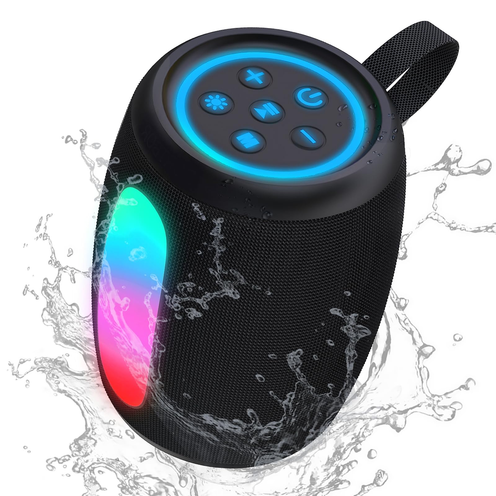 Bluetooth-Lautsprecher, IPX5 wasserdicht & staubdicht, tragbarer Lautsprecher mit LED-Lichtern, kraftvoller Stereo-Sound, 3000 mAh Akku bis zu den ganzen Tag Spielzeit, BT 5.3 mit AUX, TWS Paar, für