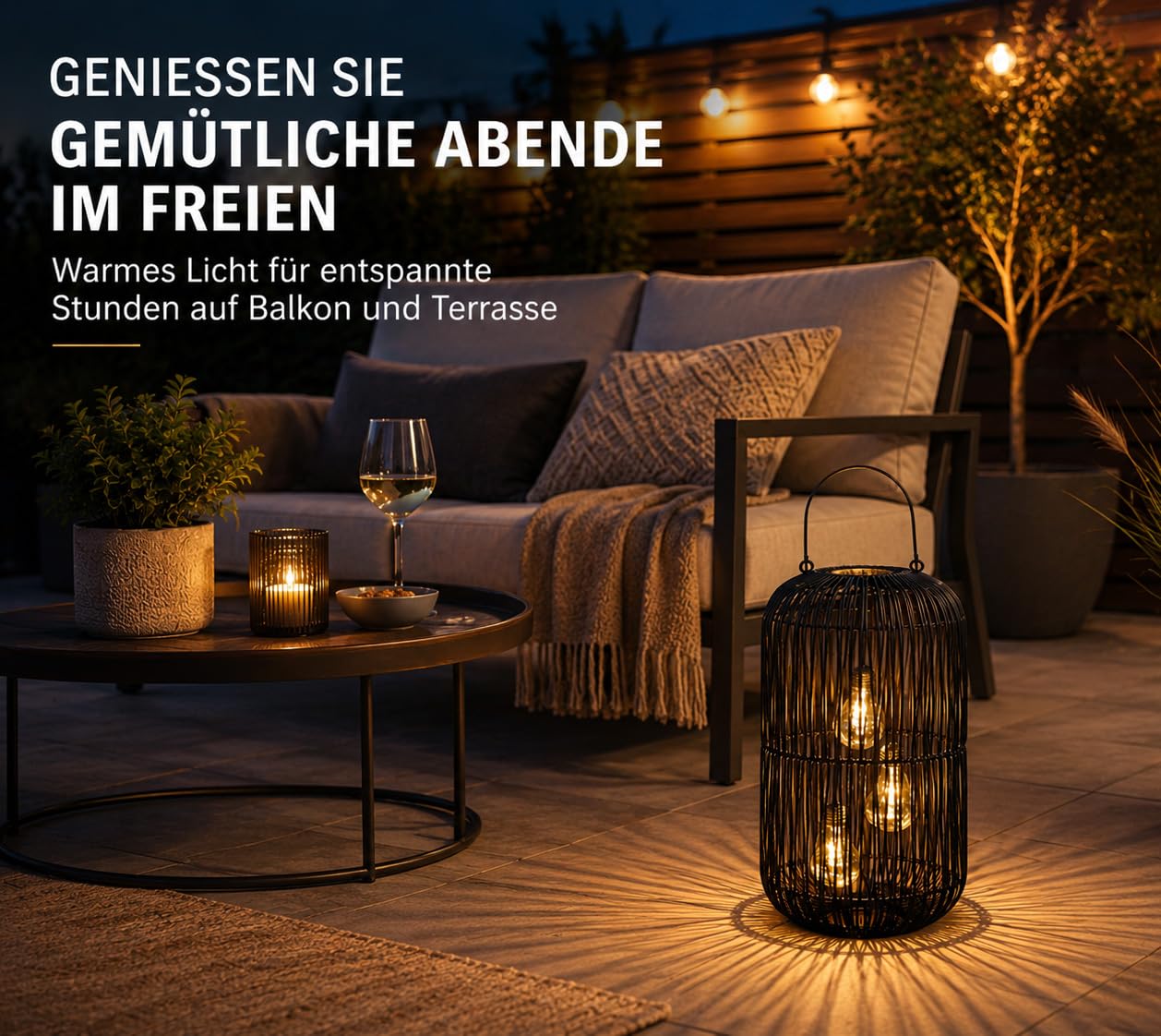 formano Solarlaterne Außen Rattan Look 45 cm mit 3 LED Birnen & Sensor